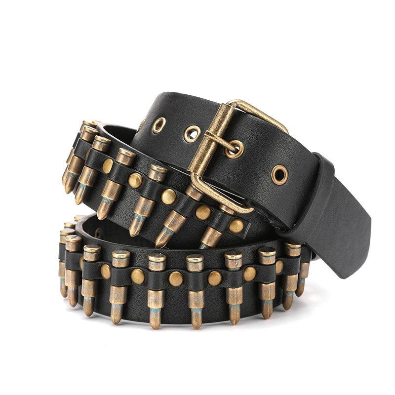 New Fashion New Bronze Bullet Belt Metal Belt Men And Women Punk Hardware Jeans Belt Y2K Belt Designer Belt Women's Belt