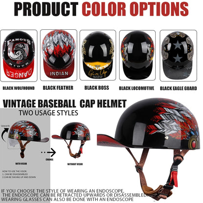 Adult Open Face Summer Retro Motorcycle Vintage Half Helmet Baseball Cap Helmets Children Riding Motocross Men Women