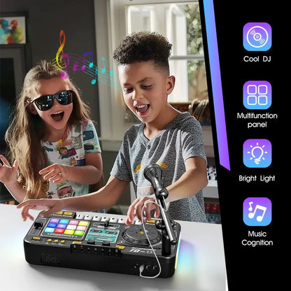 Kid DJ Mixer with Microphone Multifunctional Electronic Piano Keyboard Bluetooth DJ Turntable Controller Kid Musical Instrument