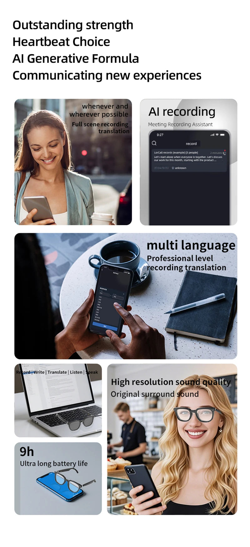 Xiaomi New AI Intelligent Translation Glasses Touchscreen Sunglasses Smart Bluetooth Glasses Listen To Music Voice Call