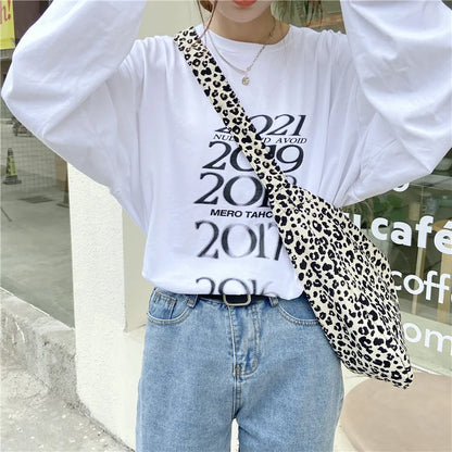 Women's Shoulder Bags Leopard Print Flower Fashionable Trendy Canvas Cross Bags Large Capacity Portable Shopping Shoulder Bags