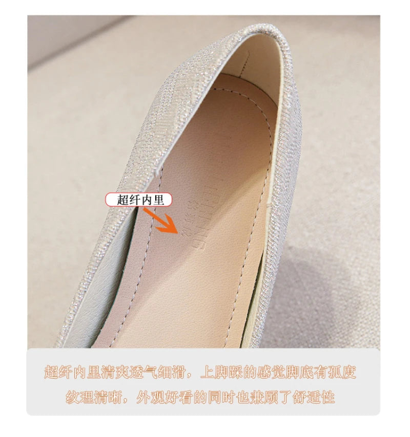 Womens Light Blue Glitter Pointed Toe Block Heel Pumps With Gold Square Buckle Detail Metallic Heel Elegant Dress Shoes Ladies