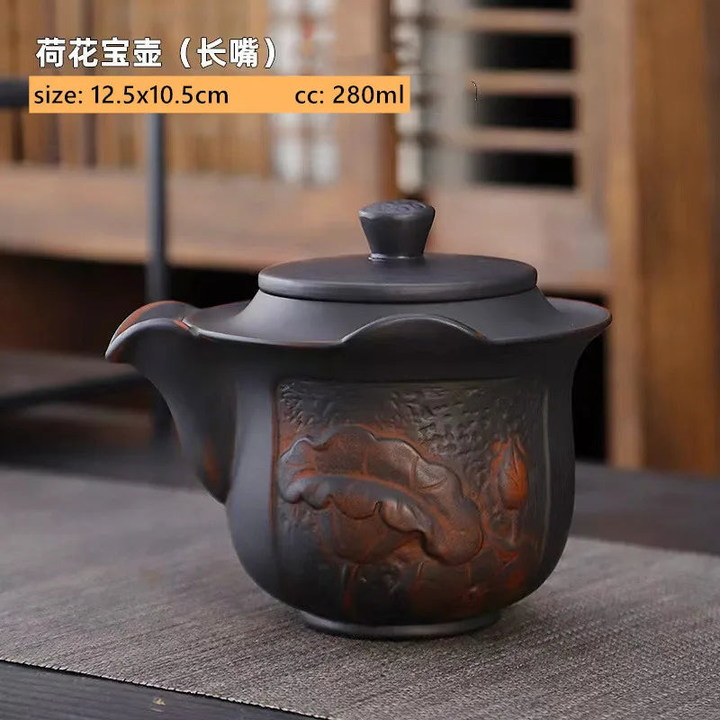 Purple Pottery Relief Teapot Hand-carved Dragon Pattern Beauty Kettle Traditional Ball Hole Filter Pot Chinese Zisha Tea Set