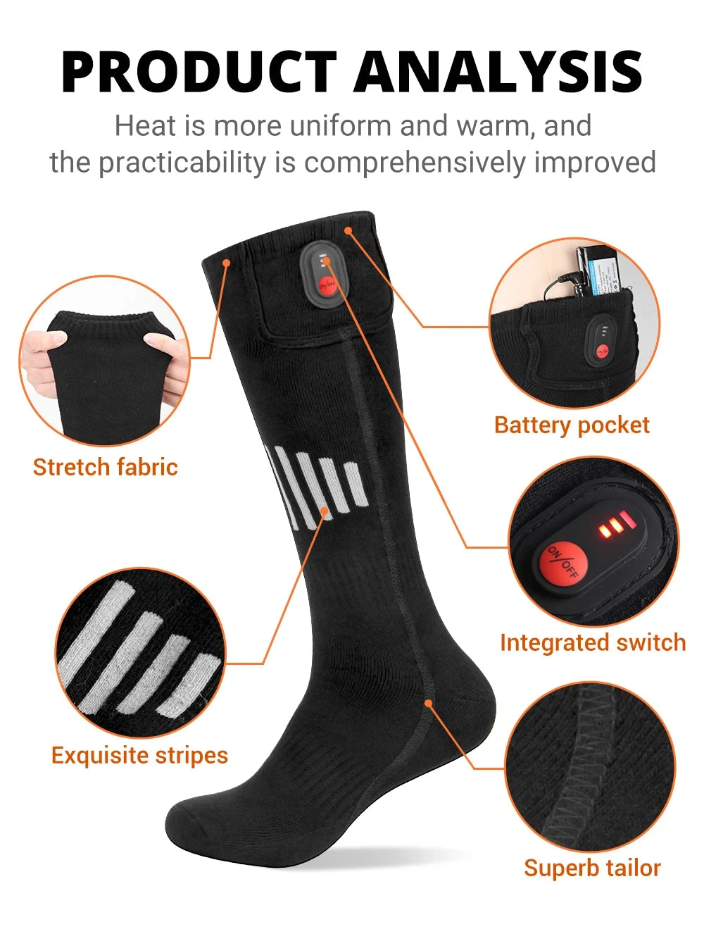 65℃ Heated Socks Winter Warm Heating Socks With Battery Case Snowmobile Electric Heated Skiing Sock Controllable Buttons outdoor