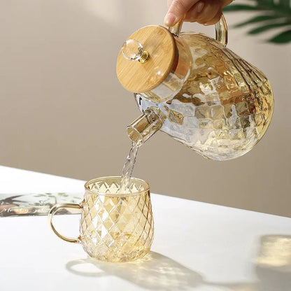 Glass Tea Kettle With Bamboo Lid And Removable Filter Spout Champagne Teapot For Loose Leaf Blooming Tea And Fruit Tea 1/1.8L