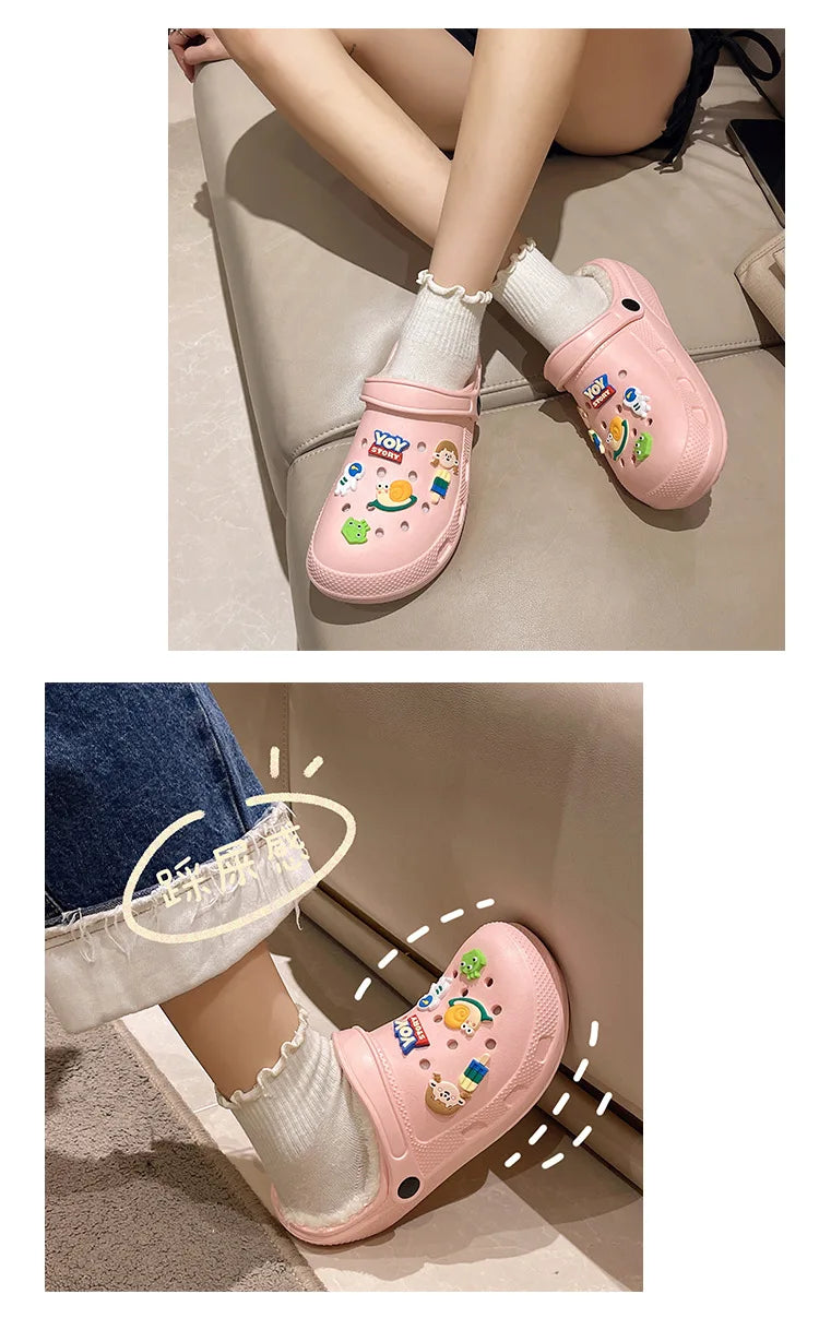 Winter Women Slippers Platform Clogs Warm Furry Slippers Fur Indoor Home Cotton Shoes Female Fluffy Slides Plush Slippers
