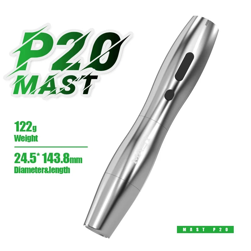 Mast P20 Wireless Tattoo Machine Full Kit 2.5mm Stroke Permanent Makeup Pen 1000mAh Battery 122g Lightweight Design for PMU Work