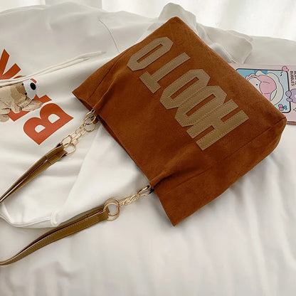 Solid Color Shoulder Bag, Trendy Letters Tote Bag, Canvas Campus Handbag for Women, Office,College,Work,Travel Hand Bags Bolsa