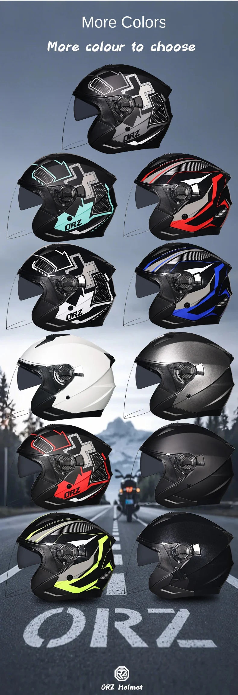 ORZ Motorcycle Helmet Half Face Double Lens Moto Four Seasons Men Women Street Fashion Helmet Capacete De Moto Safety