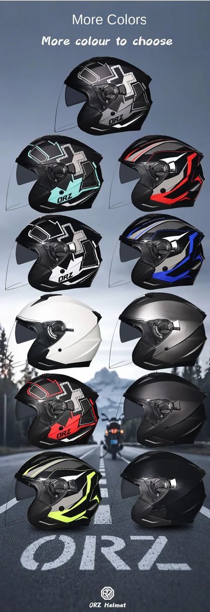 ORZ Motorcycle Helmet Half Face Double Lens Moto Four Seasons Men Women Street Fashion Helmet Capacete De Moto Safety