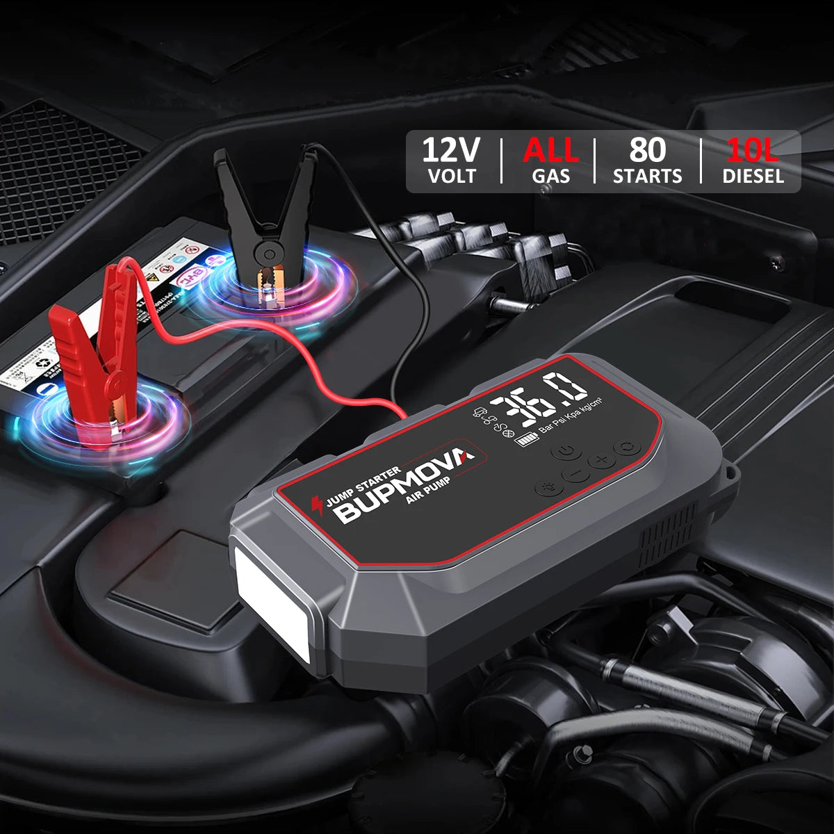 4 in 1 Car Jump Starter with Air Compressor 4000A Portable Power Bank 150PSI Tire Inflator Auto Portable Battery Starter for Car