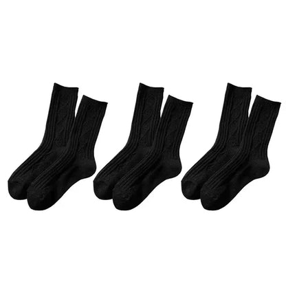 3Pairs Winter Cashmere Wool Socks Women's Winter Diamond Thicken Warm Black White Pack Set Thermal Japanese Fashion Solid Color