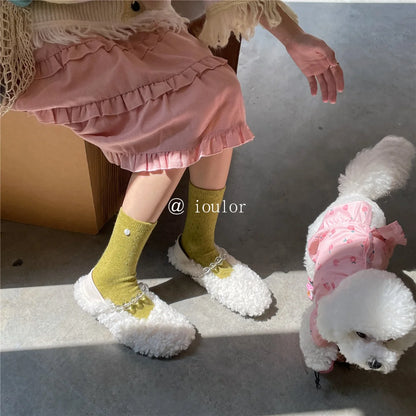 SP&CITY Colored Dotted Sheep Woolen Socks Women's Winter Warm Keeping Middle Tube Socks Casual Thick Korean Fashion Stockings
