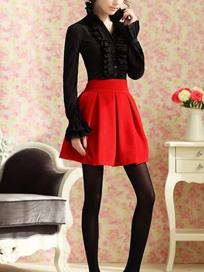 US Women Solid Lady Shirt Frilly Ruffle shirt Tops Flounce Casual Blouse Clothes Shirts