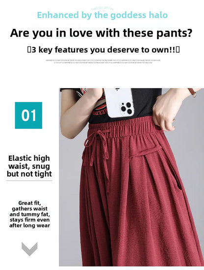 High Waist Wide Leg Seven-Foot Pants Women's Summer 2026 New Style Loose Comfortable Casual Trousers Skirt Pants