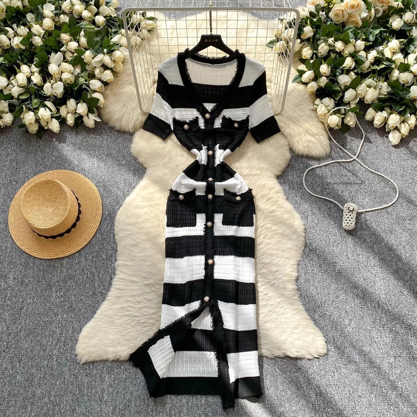 YuooMuoo Chic Fashion Sexy Package Hips Knitted Long Dress 2025 Spring and Summer Elegant Slim Waist Office Lady Sweater Dress