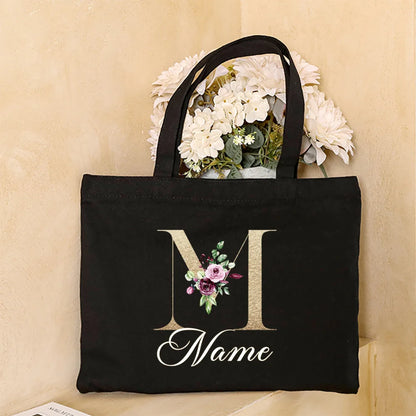 Personalized Initial with Name Tote Bag Women Canvas Shoulder Bags Monogram Shopping Bag Handbags Birthday Wedding Gifts for Her