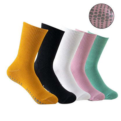 5 pairs Women Anti-skid Yoga Socks Grips Cotton Mid-tube Bottom Breathable Fitness Dance Barre Workout Pilates Socks 8 Colors