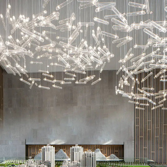Custom Led Light Fixture Minimalist Lighting Hanging Chandelier Dining Living Room Chandelier Glass Tube Villa Hall Hanging Lamp
