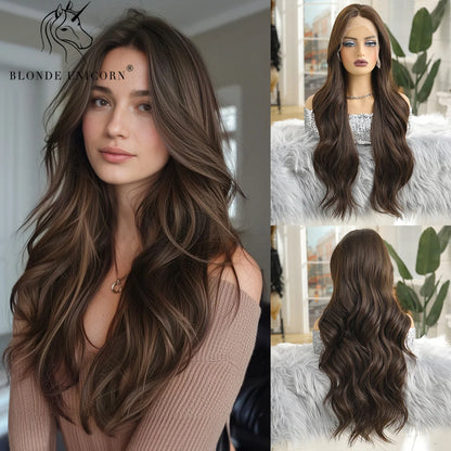 13x6 Lace Front Wig Blonde Golden Straight Hair Synthetic Wigs for Women Daily Party Cosplay Use Heat Resistant Fiber Hair