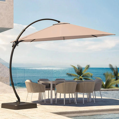 Outdoor Patio Umbrella, Curvy Cantilever Umbrella, Heavy Duty Offset Hanging Umbrella with 360° Rotation for, Customized