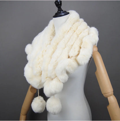 New Lady Winter Real Rabbit Fur Scarf Natural Warm Soft Rabbit Fur Shawl Women Fashion Outdoor Knit 100% Real Rabbit Fur Scarves