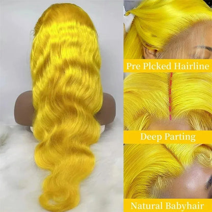 Yellow Wig 13x4 HD Body Wave Lace Frontal Wig Glueless Lace Front Wig Preplucked Synthetic High Quality Ready To Wear Cosplay