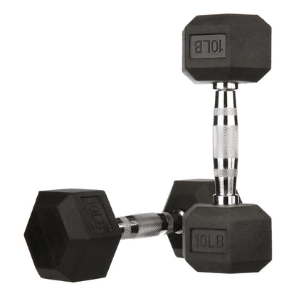 10lb Pair Black Rubber Hex Dumbbells, Non-Roll Weights for Home Gym Strength Training, Fitness & Workout Equipment