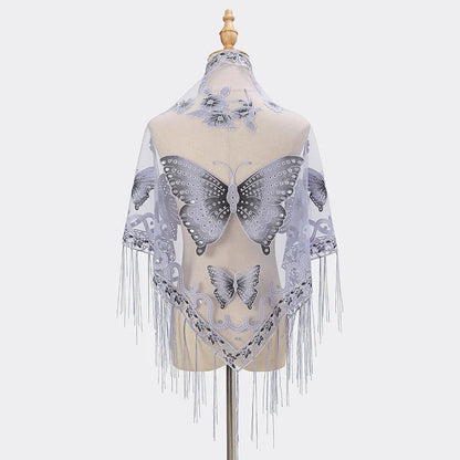 New Women Lace Tassel Triangular Scarf Solid Hollow-out Butterfly Embroidery Scarves Soft Lady Shawl Foulard Party Wrap Shawls