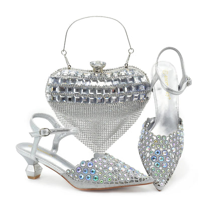 Ladies Shoe and Bag Set Latest Designers Luxury Italian Party Shoes and Bag Set for Women Rhinestone Wedding Bride Shoes Woman