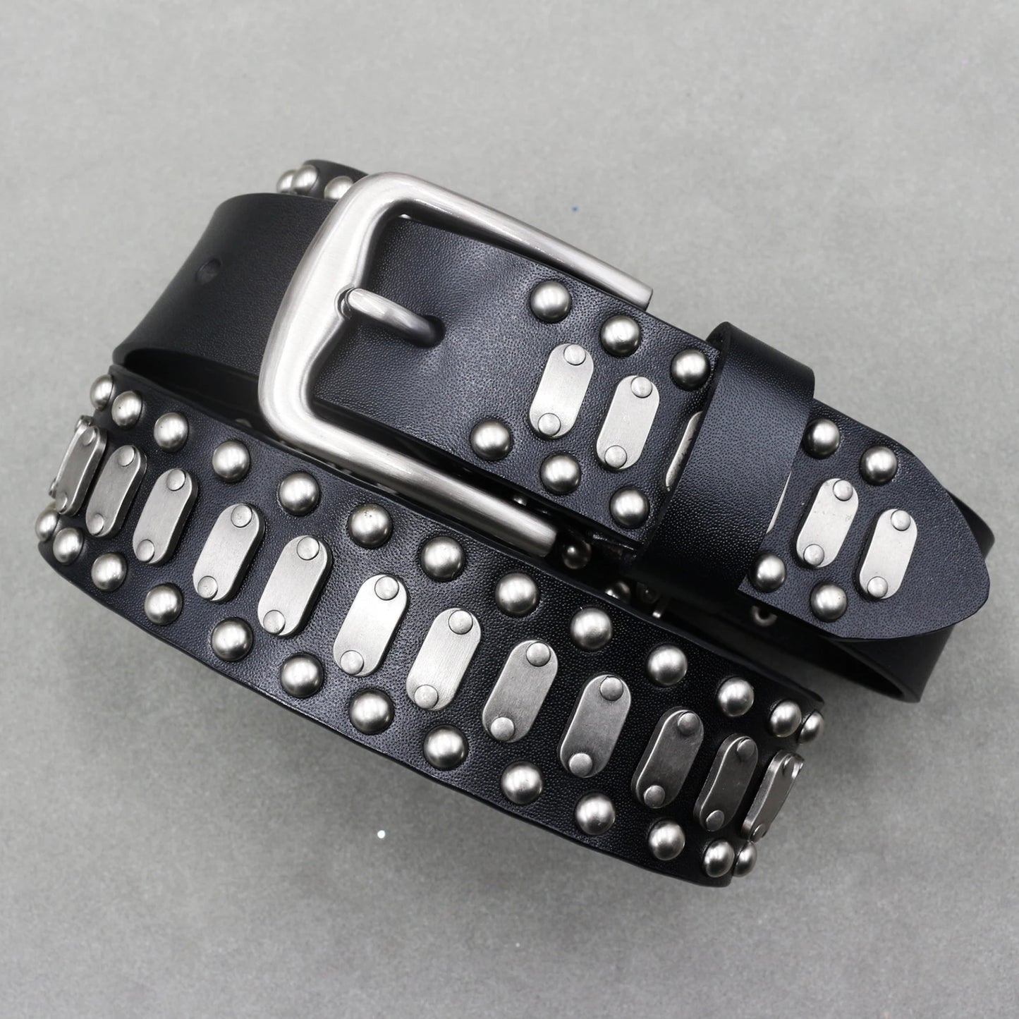 NEW Metal Rivet Cowboy Belt Genuine Leather Cowskin Men Belt Punk Rivet Jeans Belts For WOMEN Ceinture Homme Cinturones Hombre