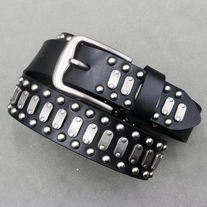 NEW Metal Rivet Cowboy Belt Genuine Leather Cowskin Men Belt Punk Rivet Jeans Belts For WOMEN Ceinture Homme Cinturones Hombre