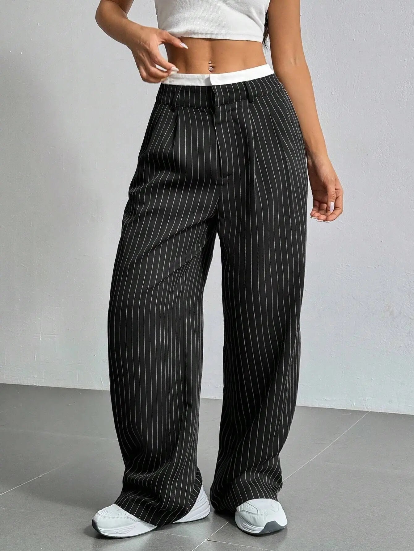 Fashion Pants Women's Stripe Straight Pants 2024 Autumn Winter High Waisted Casual Suit Pants Office Lady Women Trousers Bottoms