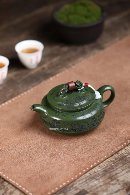 Chinese Yixing Purple Clay Teapot Raw Ore Green Mud Tea Pot Handmade Landscape Kettle Household Teaware Zisha Tea Set 260ml
