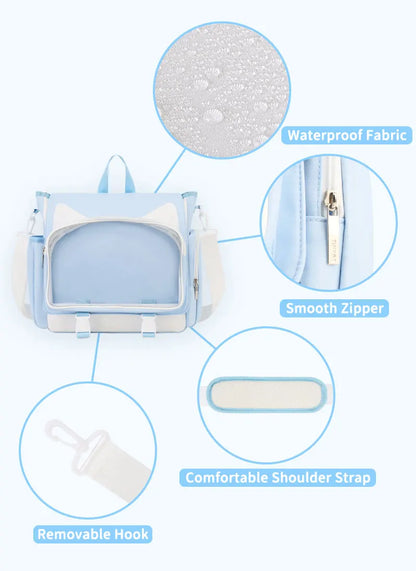 TINYAT Y2K Ita Bag Girl School Backpack Waterproof Transparent Shoulder Bag Women's Crossbody Bag DlY Display Cute Cat Ear