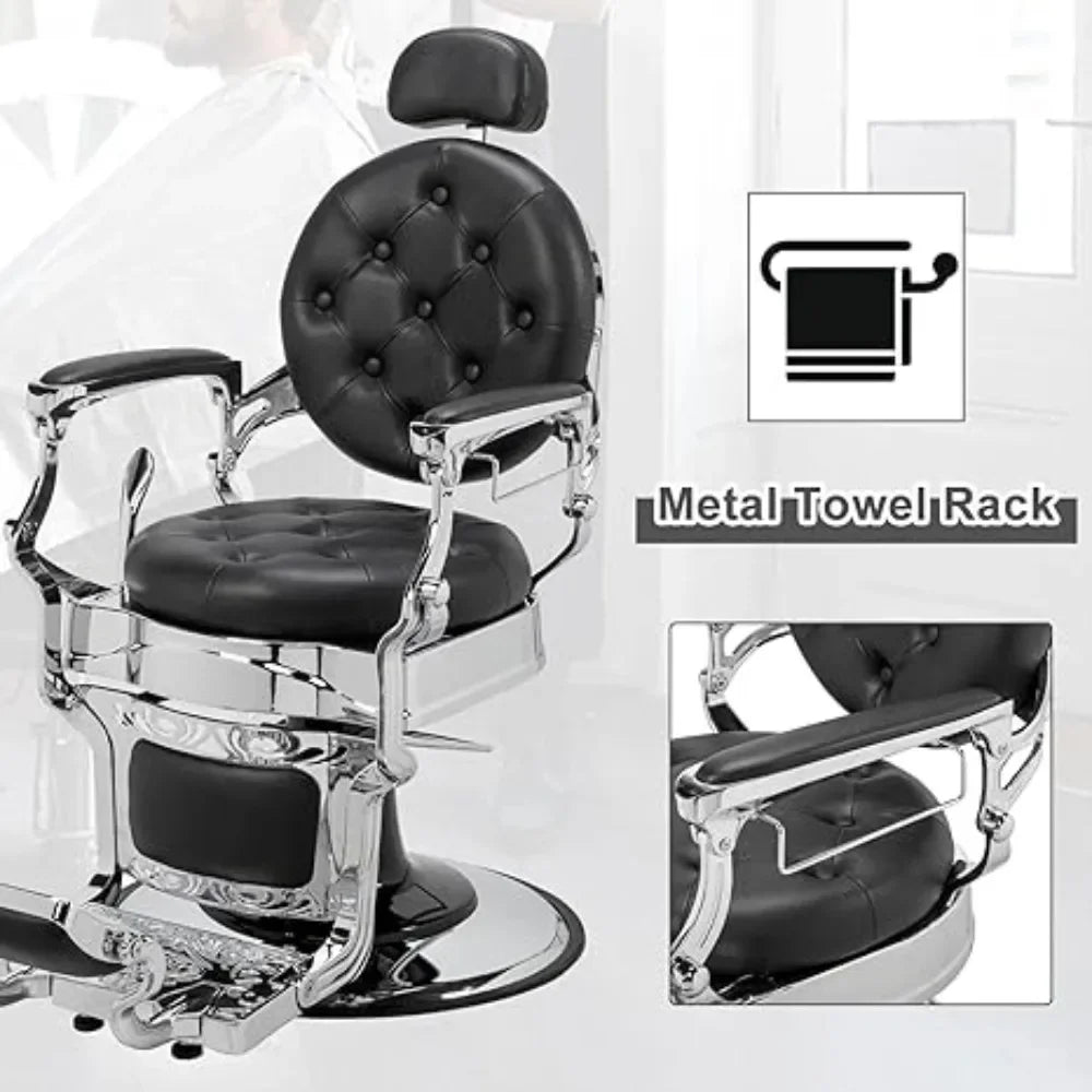 700lbs Heavy Duty Vintage Recline Barber Chair – Hydraulic, 360° Rotatable with Headrest for Professional Salons,Customized