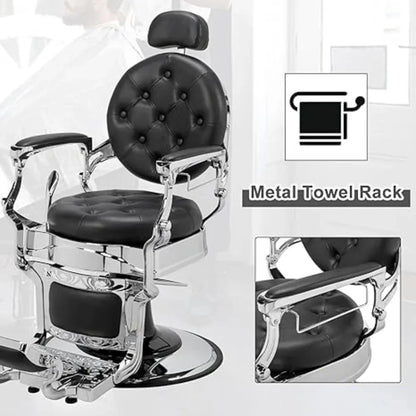 700lbs Heavy Duty Vintage Recline Barber Chair – Hydraulic, 360° Rotatable with Headrest for Professional Salons,Customized