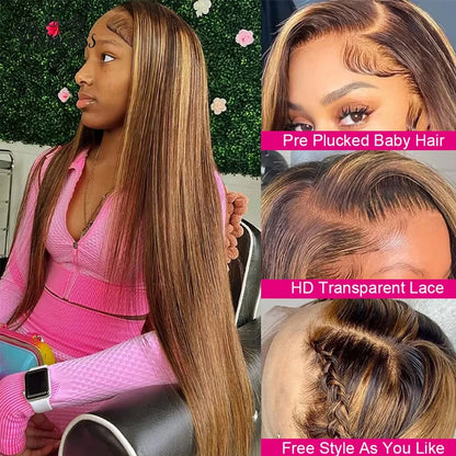 Honey Blonde 4/27 Highlight Wig 13x6 HD Lace Frontal Natural Hairline Pre-Plucked 13x4 Bone Straight Colored Lace Front Wigs