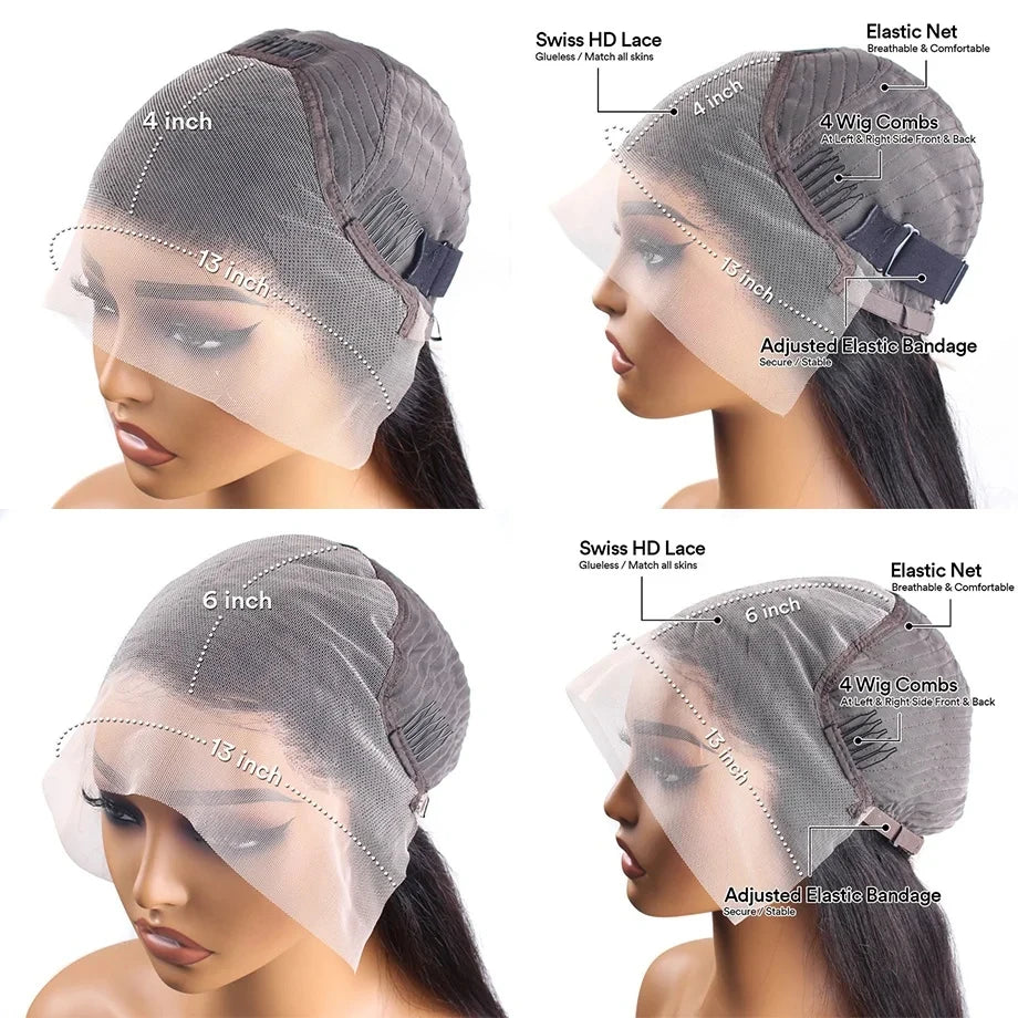 13×6 Lace Frontal Wig Straight 38 Inch 13×4 Brazilian Human Hair Pre Plucked Front Natural Black For Women 180 Density Sale
