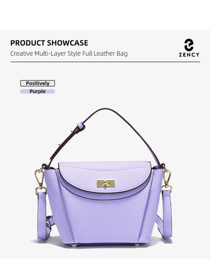 Zency Luxury Genuine Leather Tote Bag For Women Elegant High End Bag Shoulder Crossbody Handbag Top Handle Bags Noble Purple Bag