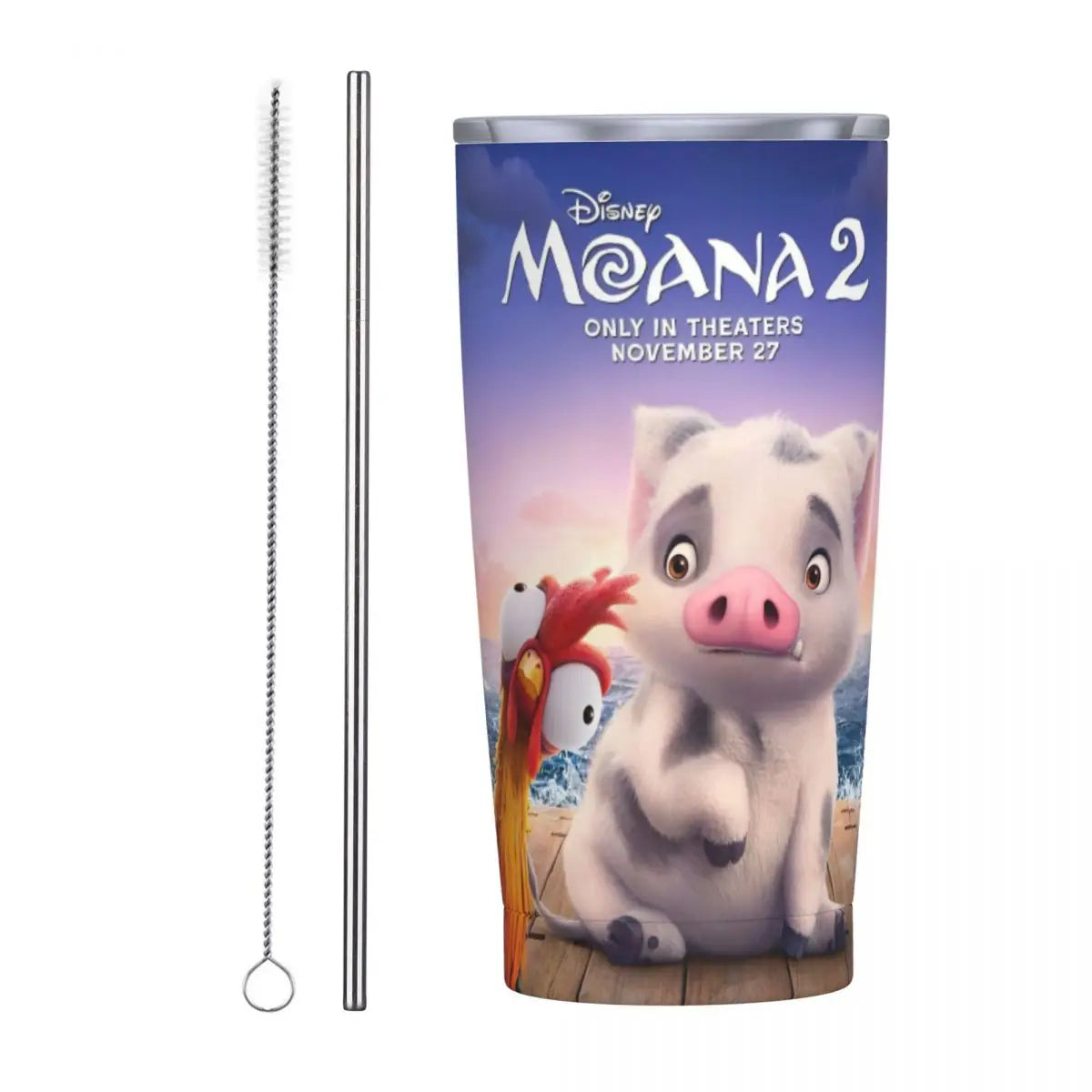 Moana and Pua Cartoon Movie Insulated Tumbler with Straws Stainless Steel Coffee Mugs Double Wall Car Bottle Cups 20oz