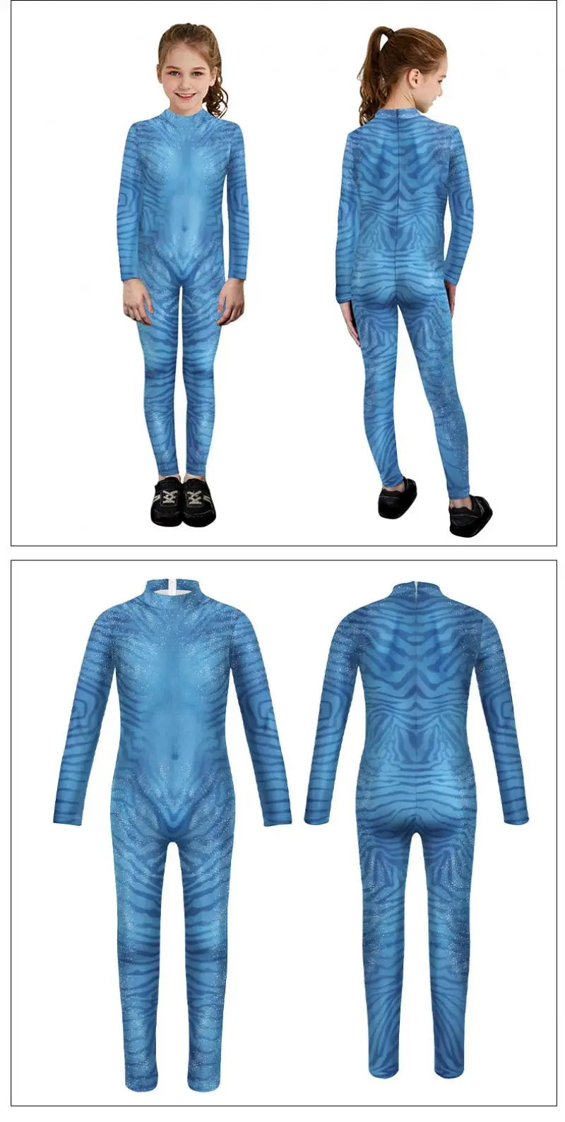 Boy Girl Avatar Jumpsuits Halloween Cosplay Costume Carnival Stage Performance Movie Kids Avatar with Tail Zentai Bodysuits