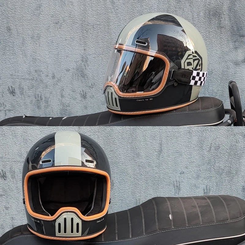 ORZ Retro Motorcycle Helmet Full Face Cruising Motorcycle Helmet Four Seasons Couple Street Pig Nose Helmet DOT Approved 729