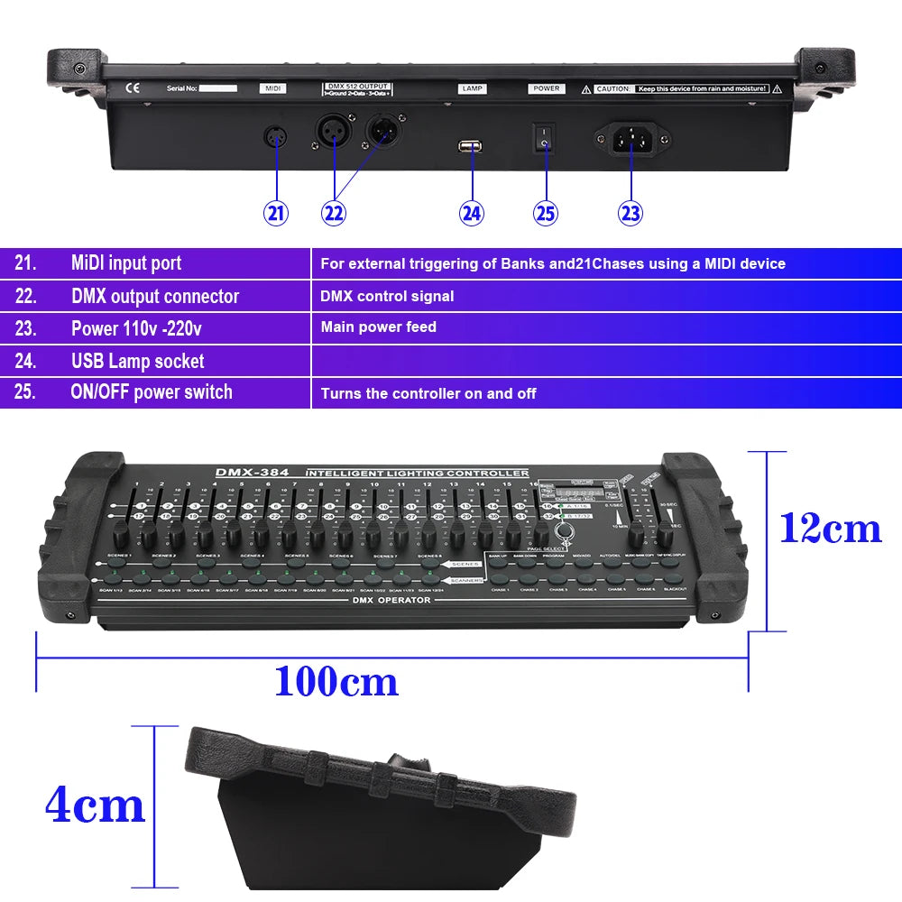 384 Channel Light Controller DMX512 Dj Light Controller Console Operator for Live Concerts KTV DJs Clubs Equipment
