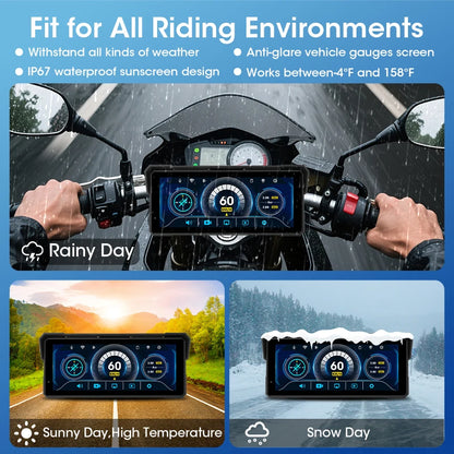 5/8.1 inch Motorcycle Carplay GPS Navigation Wireless Carplay Android Auto IPX7 Waterproof Support 4K+1080P Dual Lens DVR