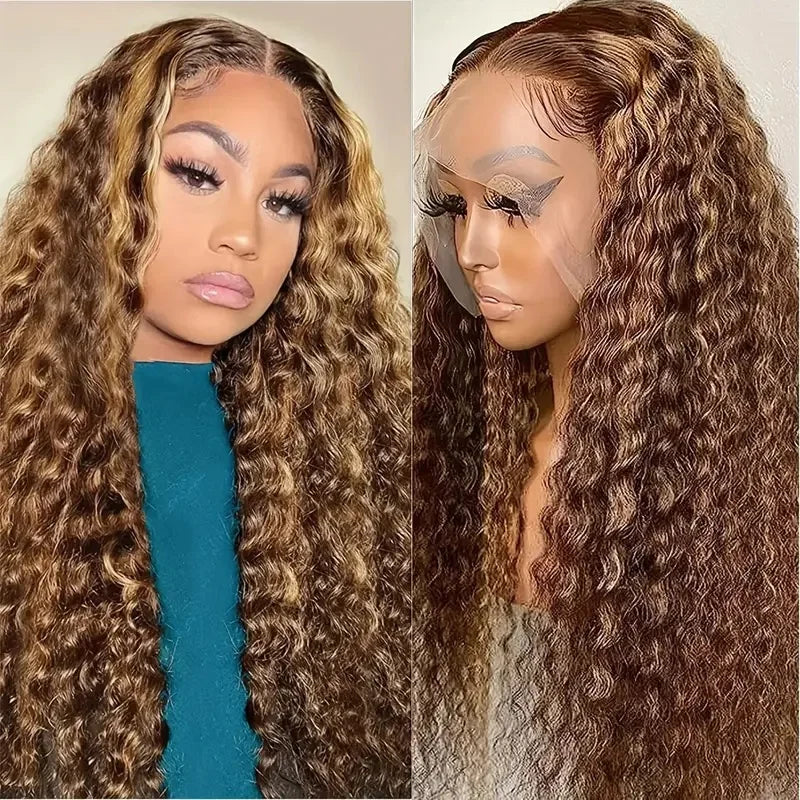Highlight Curly Wig 13x4 Lace Front Wig Human Hair Wigs 13x4 Human Hair Deep Wave Lace Frontal Wig 4/27 Colored Wigs PrePlucked