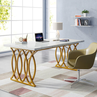 Tribesigns Modern Office Desk, 70.9" Wooden Computer Desk,Executive Desk with Gold Metal Legs, Large Workstation Home Office