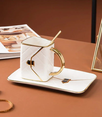 Handbag-Shaped Creative Mug With Saucer & Spoon Nordic Ceramic Milk Tea  Office Cups Drinkware  Coffee Cup Sets Gift
