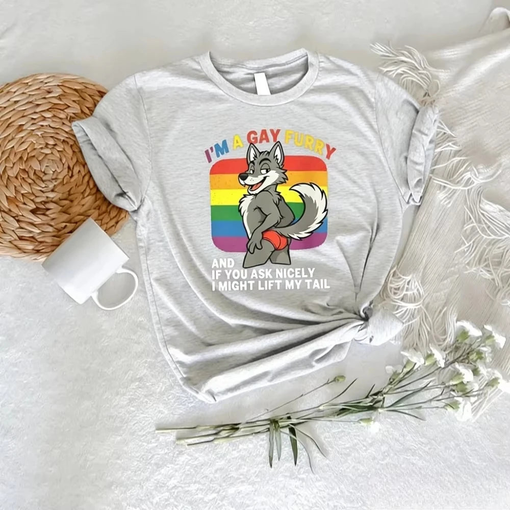 Retro Casual Gay Furry Pride Tshirt Funny LGBTQ Shirt I'm A Gay Furry Tee Gay Rights Gift T-shirt Rainbow Pride Mens Outfit