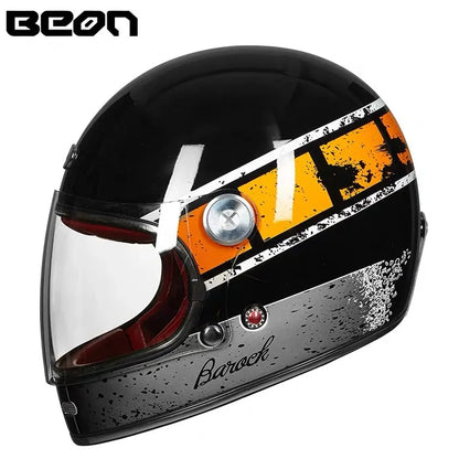 BEON Lightweight Fiberglass Full Face Helmet for Men Women Retro Motorcycles Helmet Cool and Personalized Karting Helmet B510